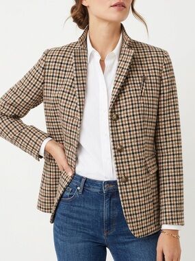 Liz Claiborne Blazer Heritage Plaid Jacket English Country Classic Black Tan 6